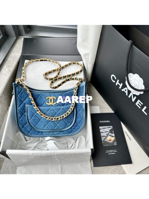 Replica Chanel Hobo Handbag AS4666 Washed-Denim Blue