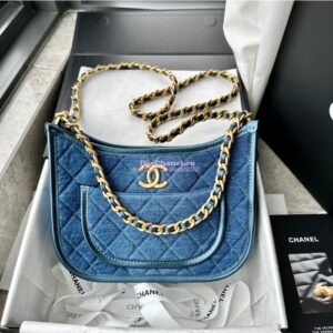 Replica Chanel Hobo Handbag AS4666 Washed-Denim Blue 2