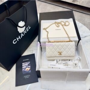 Replica Chanel 24SS SLG Wallet On Chain in Lambskin Diamante A80982 White