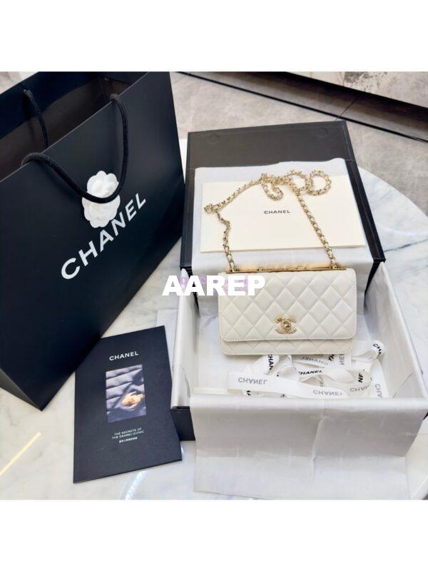 Replica Chanel 24SS SLG Wallet On Chain in Lambskin Diamante A80982 White 3