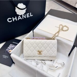 Replica Chanel 24SS SLG Wallet On Chain in Lambskin Diamante A80982 White 2