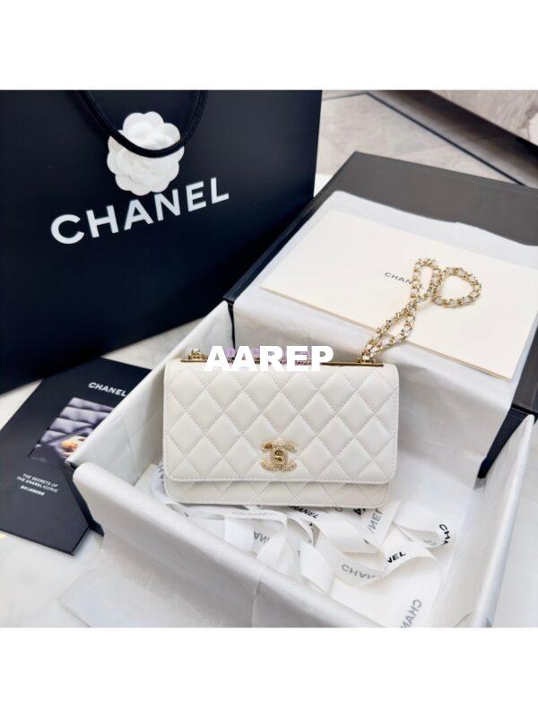 Replica Chanel 24SS SLG Wallet On Chain in Lambskin Diamante A80982 White 4