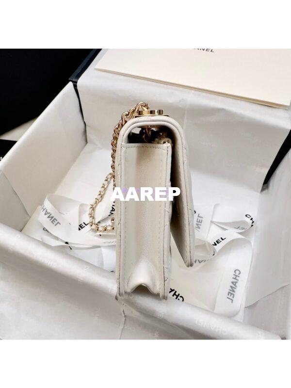 Replica Chanel 24SS SLG Wallet On Chain in Lambskin Diamante A80982 White 6