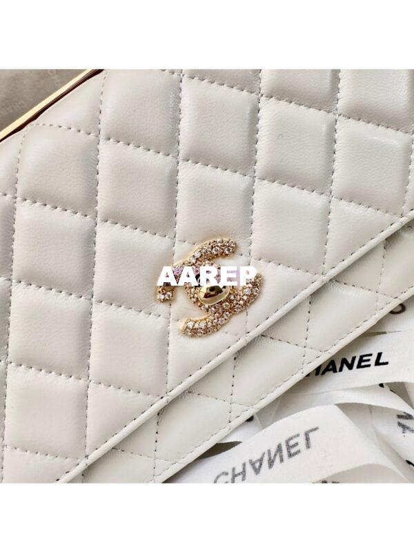 Replica Chanel 24SS SLG Wallet On Chain in Lambskin Diamante A80982 White 7