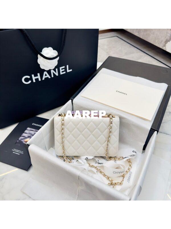 Replica Chanel 24SS SLG Wallet On Chain in Lambskin Diamante A80982 White 8