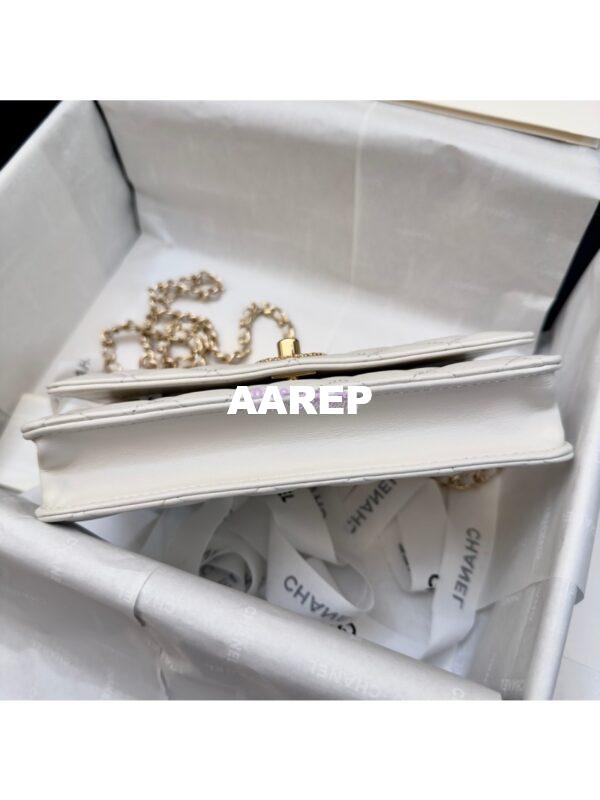 Replica Chanel 24SS SLG Wallet On Chain in Lambskin Diamante A80982 White 11