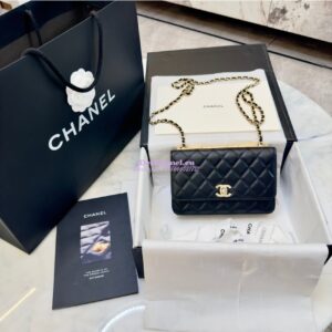 Replica Chanel 24SS SLG Wallet On Chain in Lambskin Diamante A80982 Black