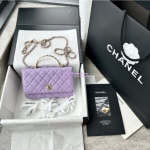 Replica Chanel Flap Phone Holder With Chain & Lambskin, Diamanté Handle WOC AP3575 Lilac