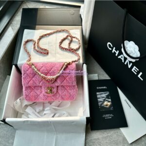 Replica Chanel 24P Seasonal Small Flap Tweed Bag with Pearl Top Handle Chain AS4384 Pink