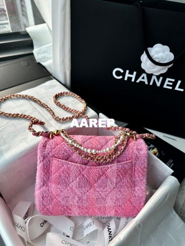 Replica Chanel 24P Seasonal Small Flap Tweed Bag with Pearl Top Handle Chain AS4384 Pink 7