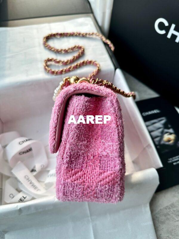 Replica Chanel 24P Seasonal Small Flap Tweed Bag with Pearl Top Handle Chain AS4384 Pink 8