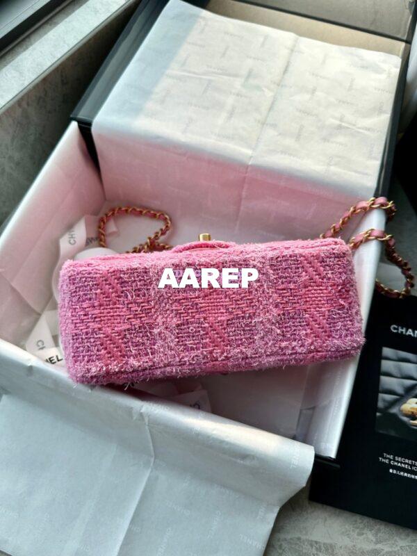 Replica Chanel 24P Seasonal Small Flap Tweed Bag with Pearl Top Handle Chain AS4384 Pink 9