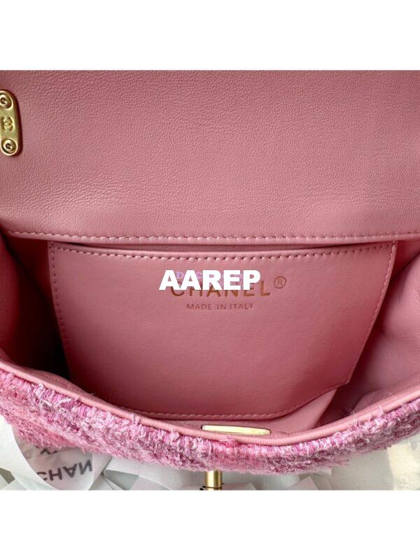 Replica Chanel 24P Seasonal Small Flap Tweed Bag with Pearl Top Handle Chain AS4384 Pink 10