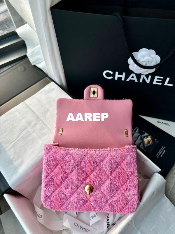 Replica Chanel 24P Seasonal Small Flap Tweed Bag with Pearl Top Handle Chain AS4384 Pink 11