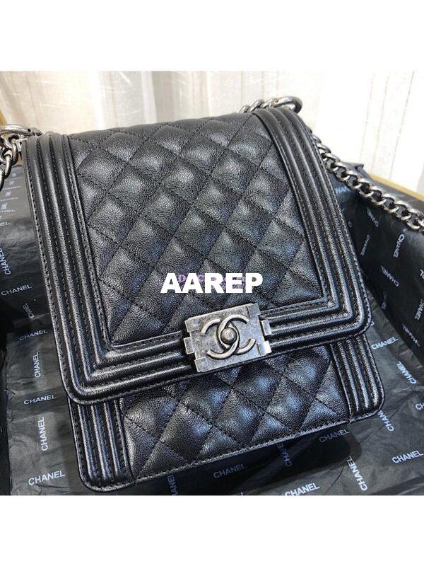 Replica Chanel 19s Cruise Boy North South Bag AS0130 Grained Calfskin Black 9