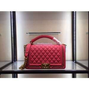 Replica Chanel Boy Flap Bag with Handle Calfskin A94804 Coral Pink