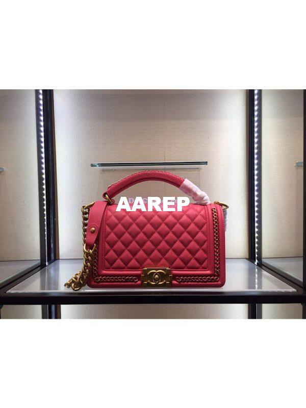 Replica Chanel Boy Flap Bag with Handle Calfskin A94804 Coral Pink