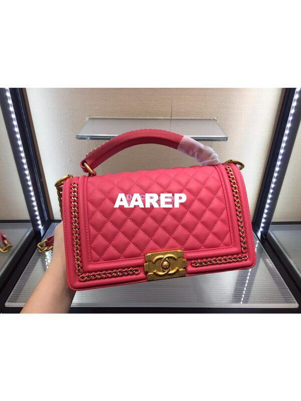 Replica Chanel Boy Flap Bag with Handle Calfskin A94804 Coral Pink 2