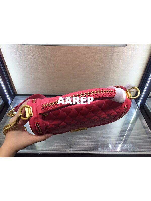 Replica Chanel Boy Flap Bag with Handle Calfskin A94804 Coral Pink 4