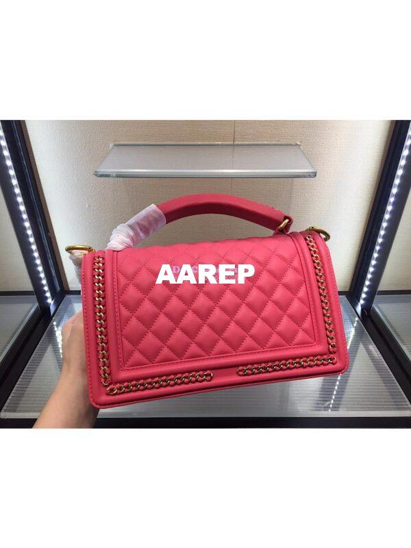 Replica Chanel Boy Flap Bag with Handle Calfskin A94804 Coral Pink 6