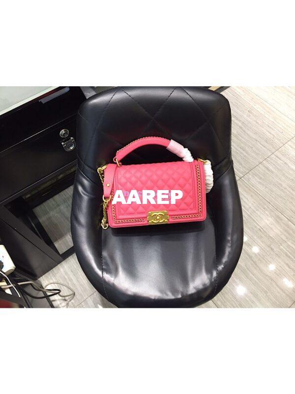 Replica Chanel Boy Flap Bag with Handle Calfskin A94804 Coral Pink 9