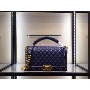 Replica Chanel Boy Flap Bag with Handle Calfskin A94804 Blue