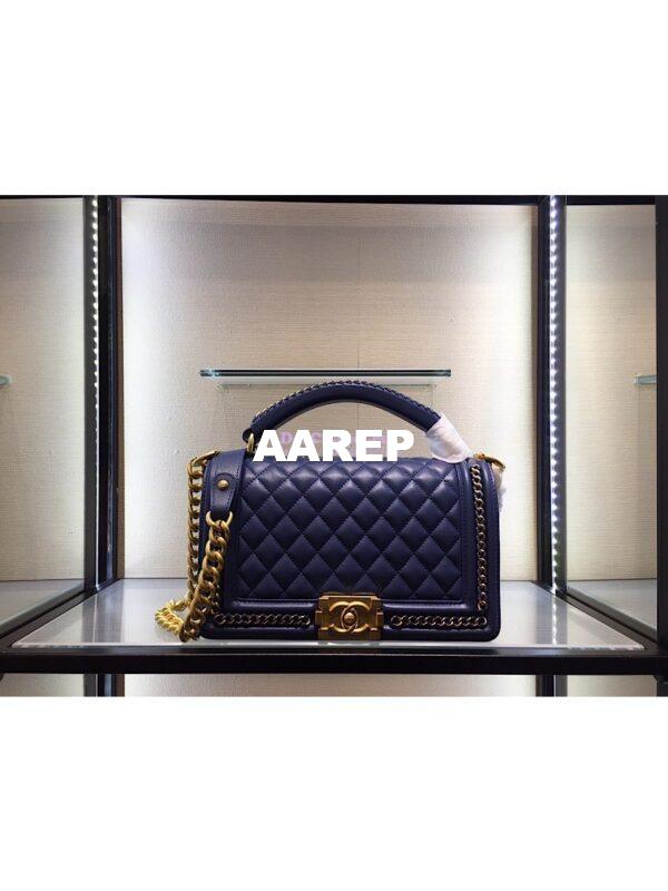 Replica Chanel Boy Flap Bag with Handle Calfskin A94804 Blue 3