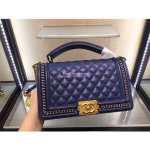 Replica Chanel Boy Flap Bag with Handle Calfskin A94804 Blue 2