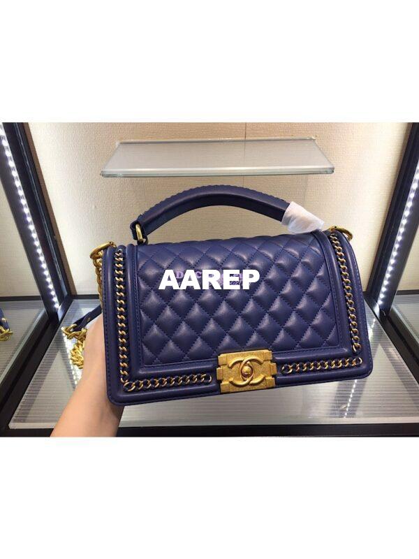 Replica Chanel Boy Flap Bag with Handle Calfskin A94804 Blue 4