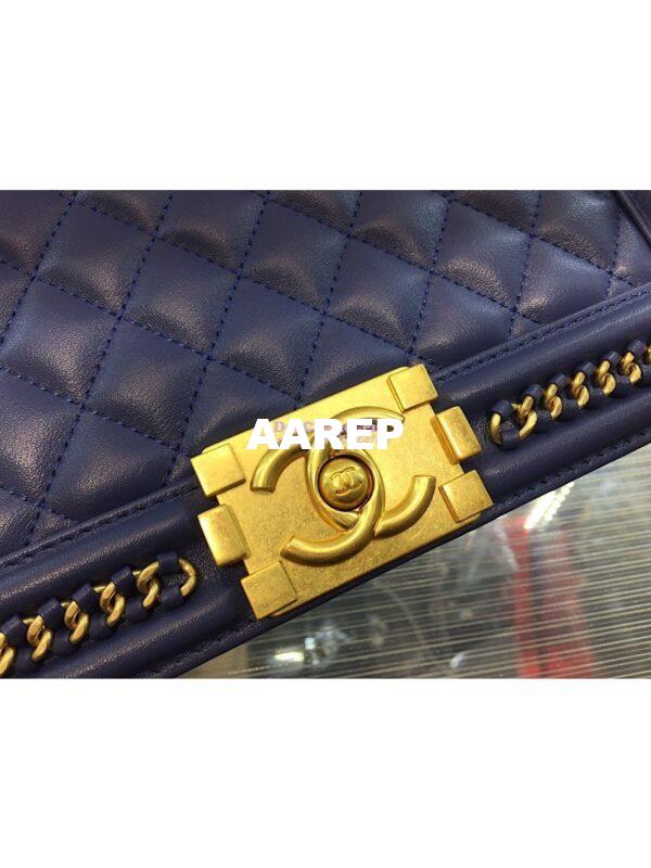 Replica Chanel Boy Flap Bag with Handle Calfskin A94804 Blue 5