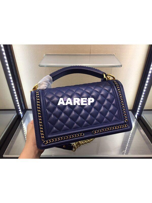Replica Chanel Boy Flap Bag with Handle Calfskin A94804 Blue 7