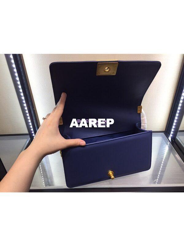 Replica Chanel Boy Flap Bag with Handle Calfskin A94804 Blue 9