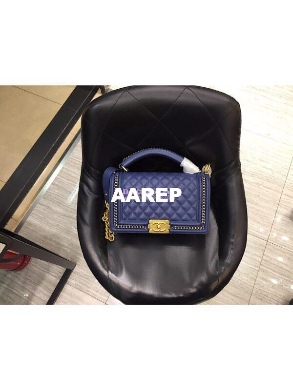 Replica Chanel Boy Flap Bag with Handle Calfskin A94804 Blue 11
