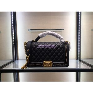 Replica Chanel Boy Flap Bag with Handle Calfskin A94804 Black