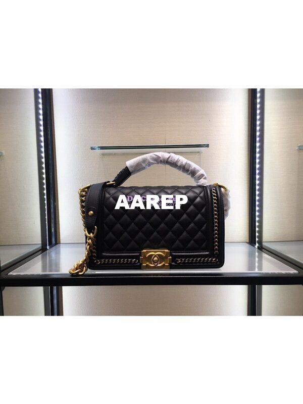 Replica Chanel Boy Flap Bag with Handle Calfskin A94804 Black