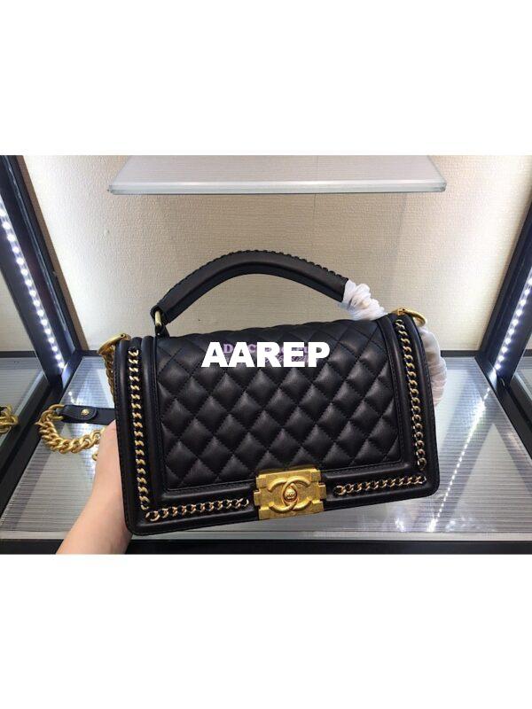 Replica Chanel Boy Flap Bag with Handle Calfskin A94804 Black 2