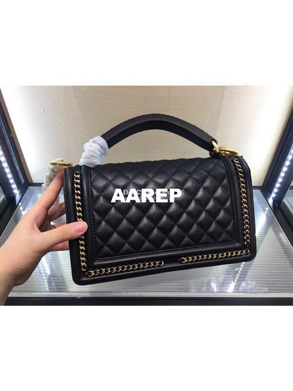Replica Chanel Boy Flap Bag with Handle Calfskin A94804 Black 6