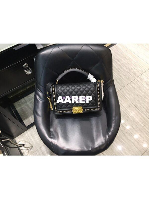 Replica Chanel Boy Flap Bag with Handle Calfskin A94804 Black 9