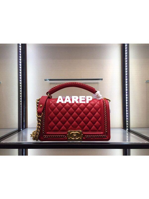 Replica Chanel Boy Flap Bag with Handle Calfskin A94804 Red 3