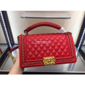 Replica Chanel Boy Flap Bag with Handle Calfskin A94804 Red 2