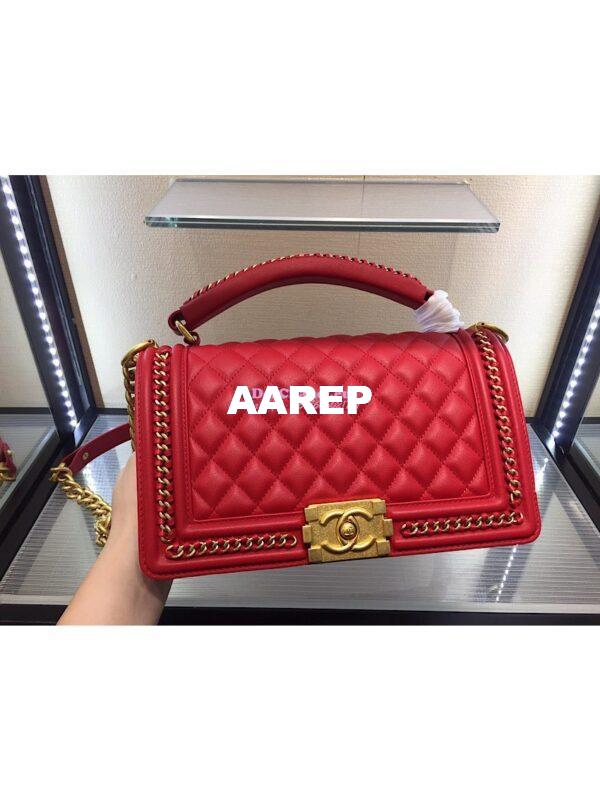 Replica Chanel Boy Flap Bag with Handle Calfskin A94804 Red 4