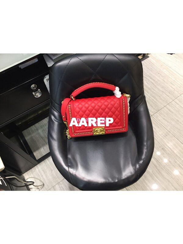 Replica Chanel Boy Flap Bag with Handle Calfskin A94804 Red 11