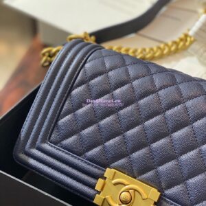 Replica Chanel Le boy Navy Tiny Grainy Caviar Bag Matte Gold Hardware A67086 2