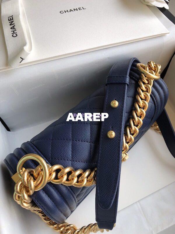 Replica Chanel Le boy Navy Tiny Grainy Caviar Bag Matte Gold Hardware A67086 12