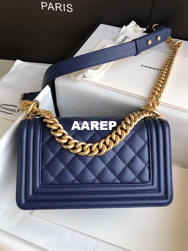 Replica Chanel Le boy Navy Tiny Grainy Caviar Bag Matte Gold Hardware A67086 15