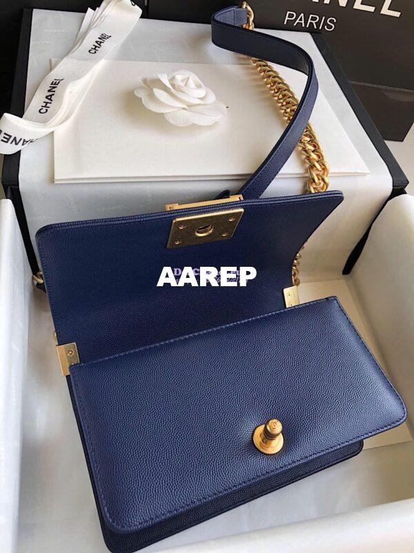 Replica Chanel Le boy Navy Tiny Grainy Caviar Bag Matte Gold Hardware A67086 16