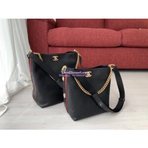 Replica Chanel Calfskin Hobo Bag A57576 Black with Red Trimmed