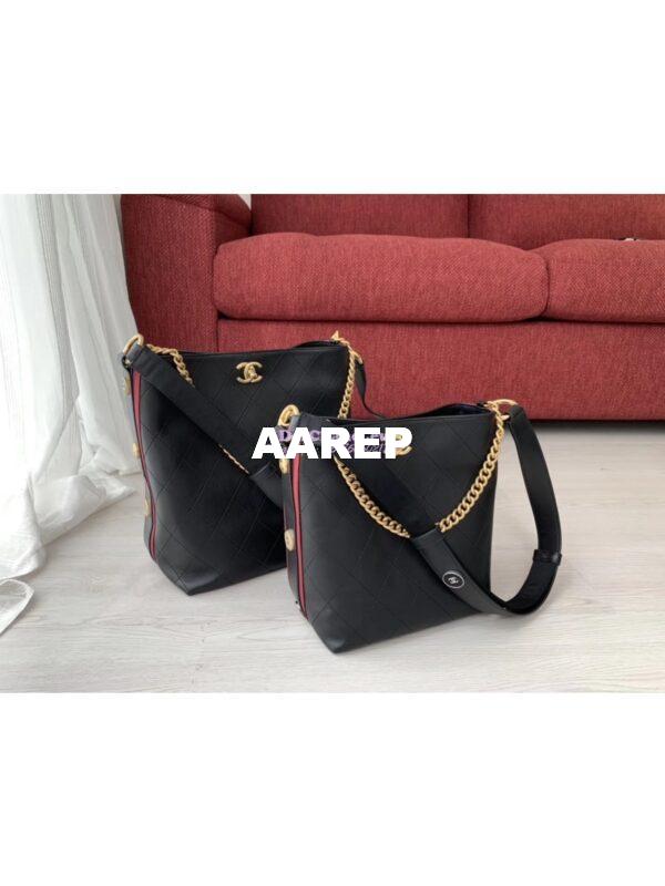 Replica Chanel Calfskin Hobo Bag A57576 Black with Red Trimmed 3