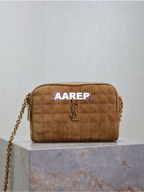Replica YSL Saint Laurent Cassandre matelassé carré camera bag in brown suede calf leather 764809 3