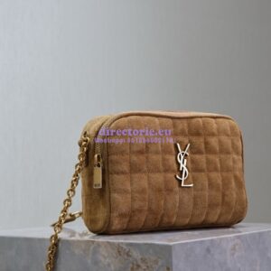Replica YSL Saint Laurent Cassandre matelassé carré camera bag in brown suede calf leather 764809 2